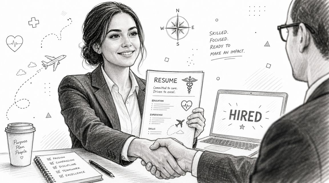 A professional woman shaking hands with a hiring manager during a medical career job interview.