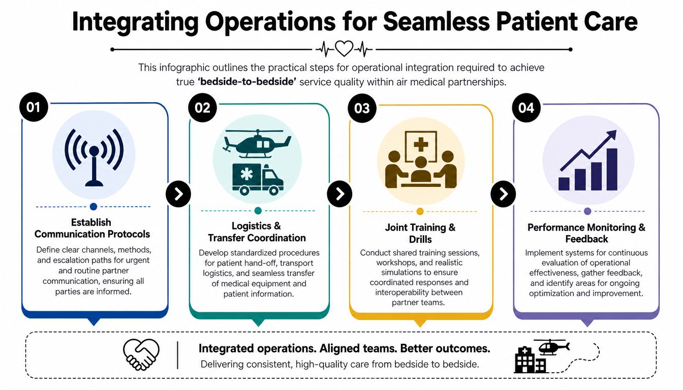 An infographic titled Integrating Operations for Seamless Patient Care, outlining four key steps for effective medical partnerships.